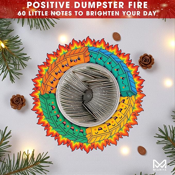 60 Positive Dumpster Fire Cards Jar, Emotional Supports 60 Affirmation Cards for Women, Dumpster Fire Desk Accessories, Unique Zen Garden, Coworker Gifts for Women, White Elephant Gifts