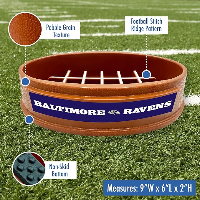 NFL Super-Bowl Baltimore Ravens Slow Feeder Dog & Cat Bowl. Football Design for Healthy Digestion. Non-Slip for Large & Small Pets