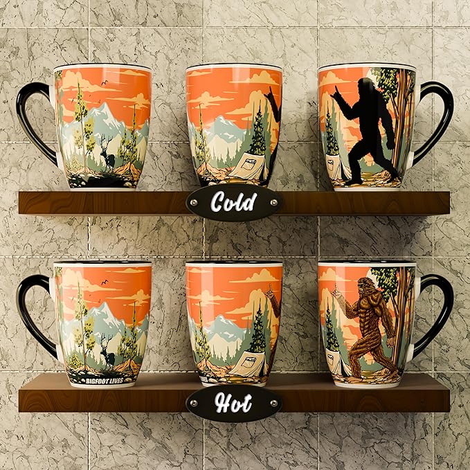 Color Changing Bigfoot Coffee Mug 15OZ - Ceramic Heat Sensitive Cup Hot Cocoa Tea Milk Mugs Hot Drinks and beverages Unique Beautiful Funny Holiday Christmas gift Idea Sasquatch Cryptid lovers men dad