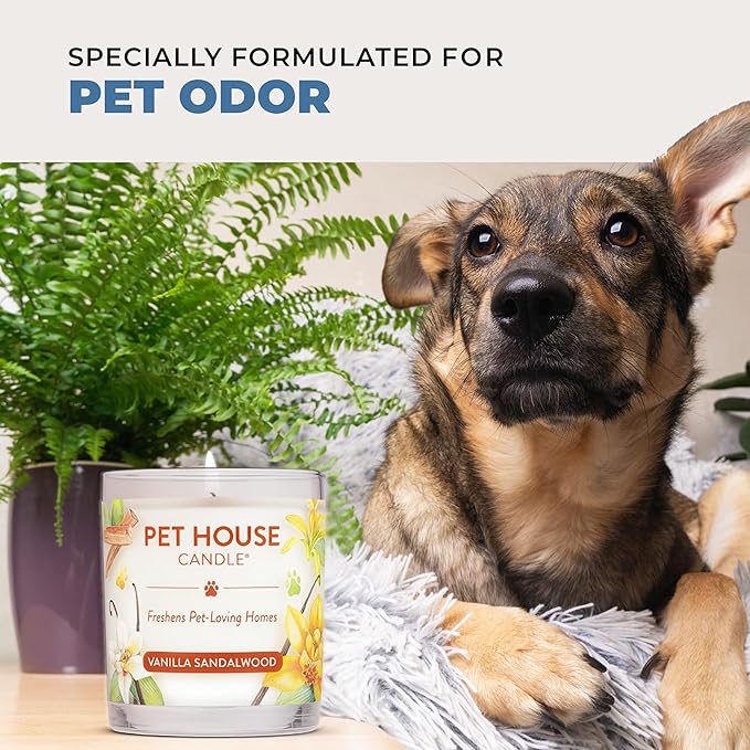 Pet House Candles, Long Burning Scented Candles for Pet Odors, Plant-Based, 60 Hour Burn Time - Lemongrass, 9 oz, 2 Pack