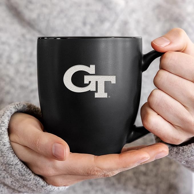 Rico Industries NCAA (D/E/F & G) Standard 15oz Laser Engraved Matte Black Ceramic Bistro Mug - For Hot or Cold Drinks