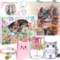 Sadnyy 8 Pcs Cat Themed Gifts for Women Cat Lovers Funny Crazy Mom Gifts Box Basket Set 16 oz Glass Cup Tote Bag Crochet Animal Keychain Stuff Present for Lady People Who Love Kitten Birthday