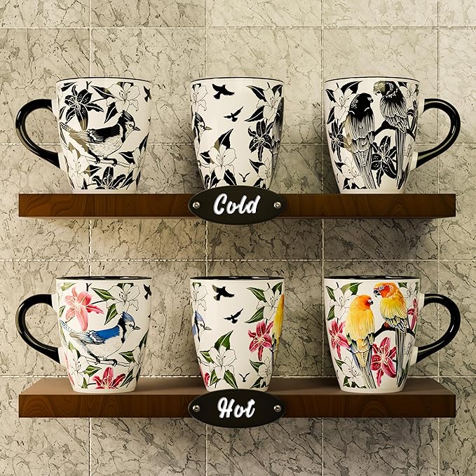 Color Changing Bird Coffee Mug 12oz – Heat Sensitive Ceramic Cup with Floral Reveal – Gifts for Bird Lovers, Unique Coffee Mugs for Women, Christmas Holiday Gift, Perfect for Coffee, Tea or Cocoa