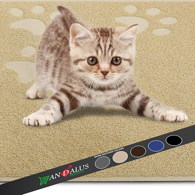 Andalus Small Cat Litter Mat, Pack of 2 - Waterproof, Non-Slip & Easy to Clean Cat Litter Box Mat for Extra Efficient Pet Litter-Trapping, Beige (15.75” X 11.75”)