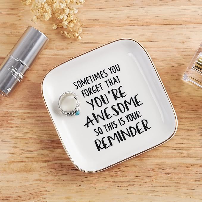 PUDDING CABIN Inspirational Gifts for Women Ring Dish You're Awesome So This is Your Remind Birthday Gifts for Women Unique, Friends Gifts for Female Mom Sister Coworker