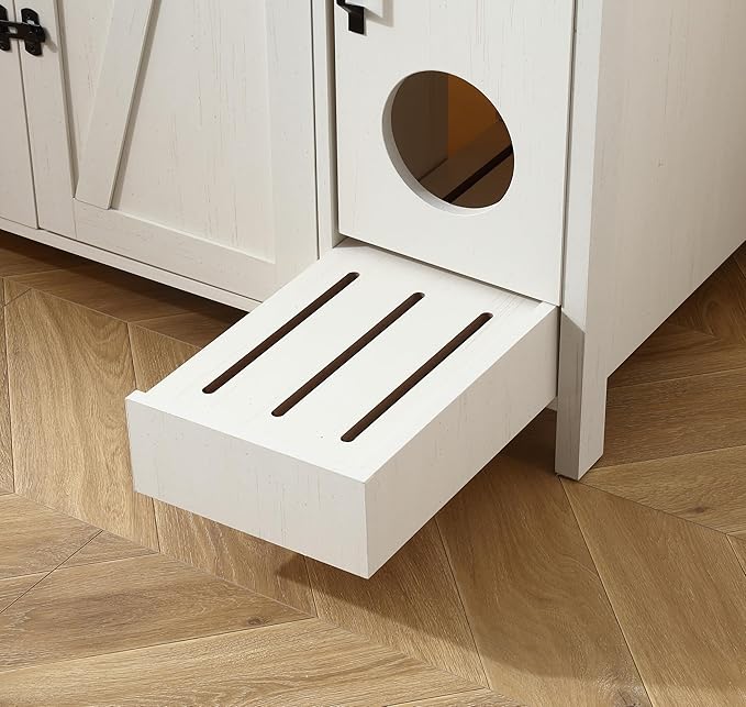 Large Cat Litter Enclosure, Automatic Litter Box Enclosure for Cat Robot 3/4,entrace for Dog Proof and Fun,Power Outlet for Litter Cabinet,Litter Collector for Cat Washroom Furniture,Antique White