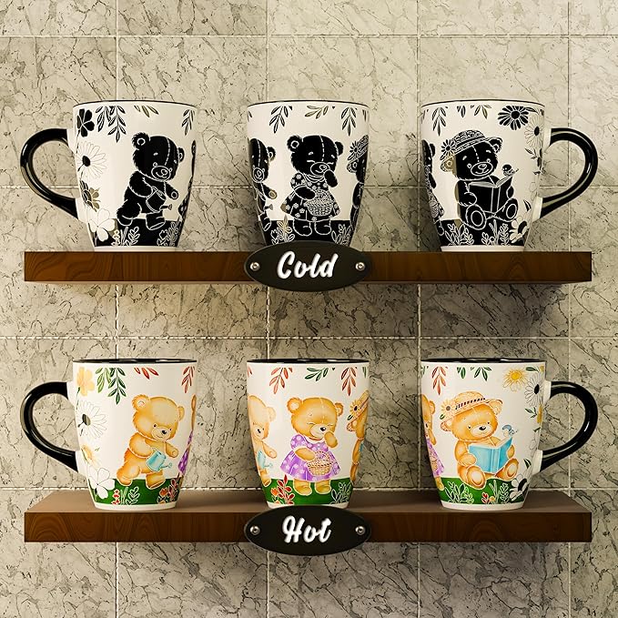 Color Changing Teddy Bear Coffee Mug 12oz – Ceramic Heat Sensitive Cup for Coffee, Tea, Hot Cocoa & Milk – Magical Bear Mug with Floral Reveal – Gift for Women, Mom, Grandma, Kids at Heart