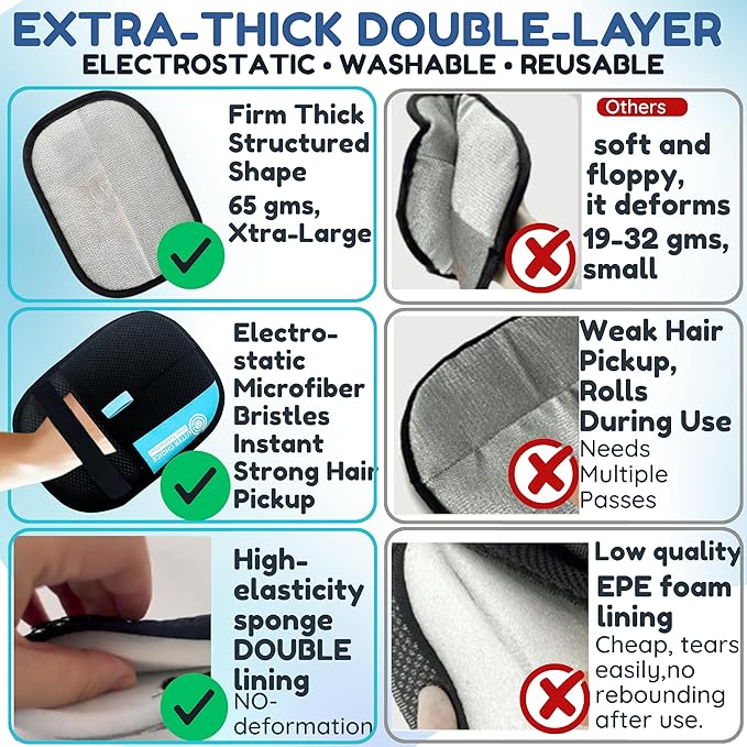 2 Pcs The Magic Brush Pet Hair Remover Glove for Dogs & Cats – Upgraded 2025 Reusable Pet Hair Remover Electrostatic Grooming Mitt | Magic Pet Hair Remover Glove for Clothing, Couch