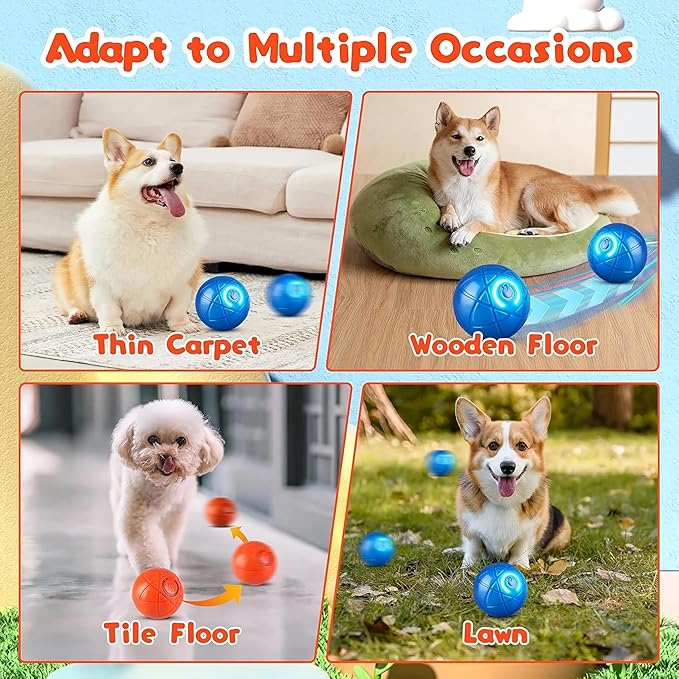 Smart Interactive Dog Ball Toy for Small Dogs and Cats, LED Light-Up, Automatic Motion Ball for Indoor Play, Blue, 2.1inch