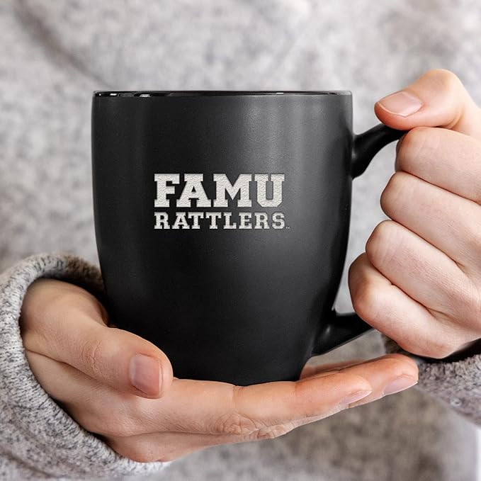 Rico Industries NCAA (D/E/F & G) Standard 15oz Laser Engraved Matte Black Ceramic Bistro Mug - For Hot or Cold Drinks