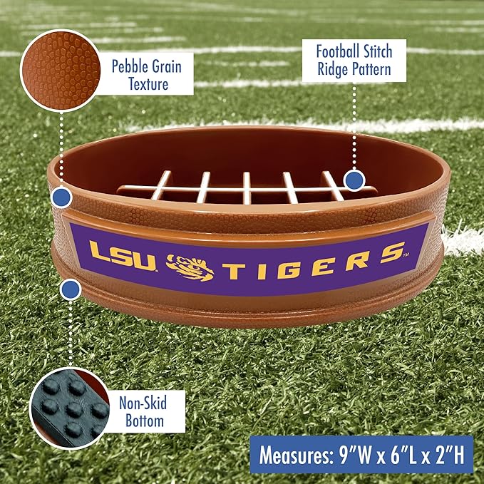 NCAA Super-Bowl - LSU Tigers Slow Feeder Dog Bowl. Football Design Slow Feeding Cat Bowl for Healthy Digestion. Non-Slip Pet Bowl for Large & Small Dogs & Cats