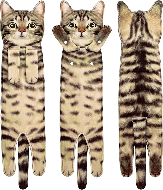 Funny Hand Towels for Bathroom Kitchen Decor - Cute Cat Hanging Hand Towel Kitchen Gadgets - Unique Housewarming Birthday Christmas Cat Lover Gift Ideas for Women Mom Lady Adults