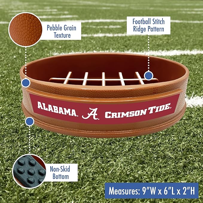 NCAA Super-Bowl Slow Feeder Dog Bowl. Football Design Slow Feeding Cat Bowl for Healthy Digestion. Non-Slip Pet Bowl for Large & Small Dogs & Cats (Alabama Crimson Tide)