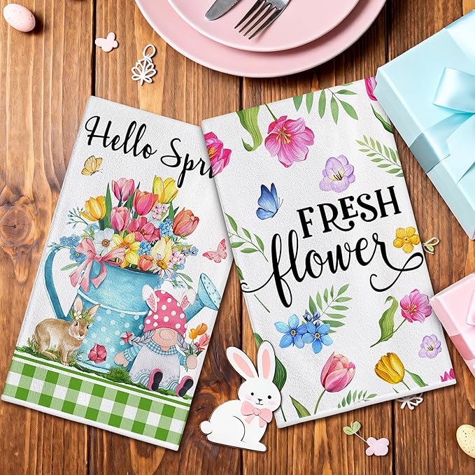 Hexagram Spring Kitchen Towels Set of 2, Flower Funny Spring Hand Towels for Bathroom Decor, Housewarming Gifts for Decorative