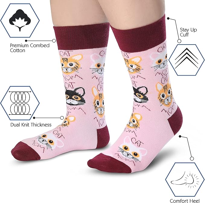 Cavertin Women's Novelty Socks with Gift Box Cat Lover Dog Mom Book Lover Cat Mom Llama Unicorn Sloth Corgi