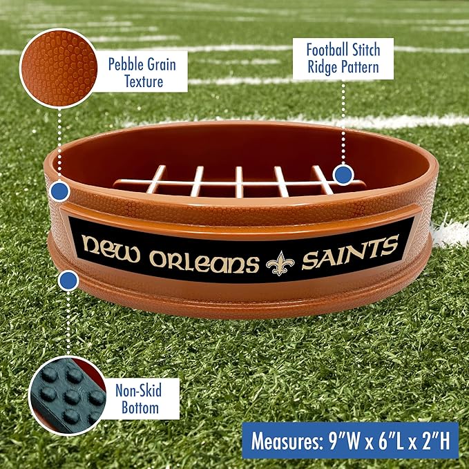 NFL Super-Bowl New Orleans Saints Slow Feeder Dog & Cat Bowl. Football Design for Healthy Digestion. Non-Slip for Large & Small Pets