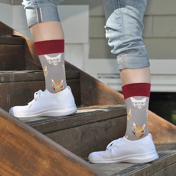 Cavertin Women's Novelty Socks with Gift Box Cat Lover Dog Mom Book Lover Cat Mom Llama Unicorn Sloth Corgi