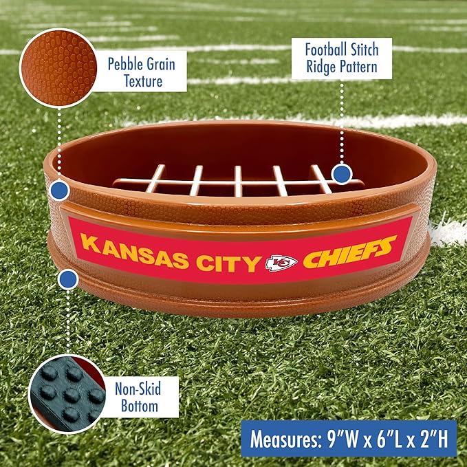 NFL Super-Bowl Kansas City Chiefs Slow Feeder Dog & Cat Bowl. Football Design for Healthy Digestion. Non-Slip for Large & Small Pets