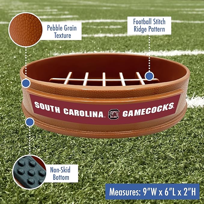NCAA Super-Bowl - South Carolina Gamecocks Slow Feeder Dog Bowl. Football Design Slow Feeding Cat Bowl for Healthy Digestion. Non-Slip Pet Bowl for Large & Small Dogs & Cats