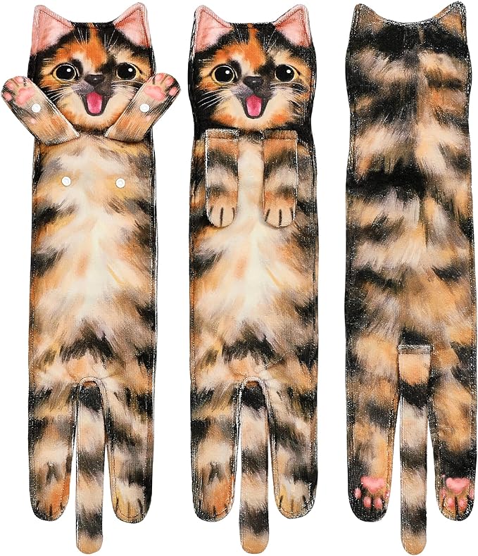 Funny Hand Towels for Bathroom Kitchen Decor - Cute Cat Hanging Hand Towel Kitchen Gadgets - Unique Housewarming Birthday Christmas Cat Lover Gift Ideas for Women Mom Lady Adults