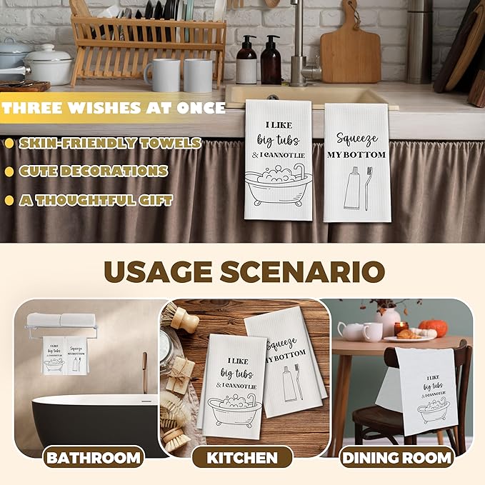 Bath Towels Set of 2, Funny Bathtub Brush Dish Towel for Bathroom Spa Kitchen, Squeeye My Bottom Decorative Hand Towels, Fast Drying Tea Towel, Housewarming Xmas Gifts for Women Mom -B36