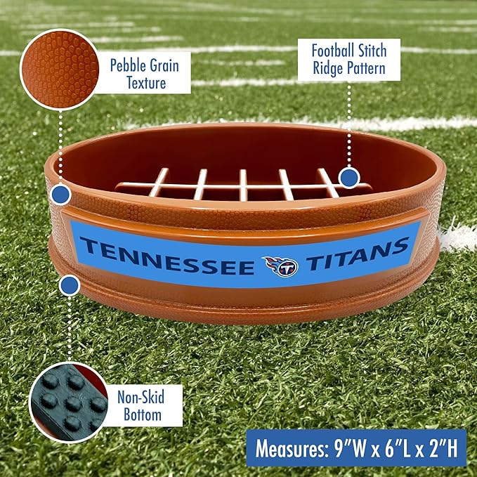 NFL Super-Bowl Tennessee Titans Slow Feeder Dog & Cat Bowl. Football Design for Healthy Digestion. Non-Slip for Large & Small Pets