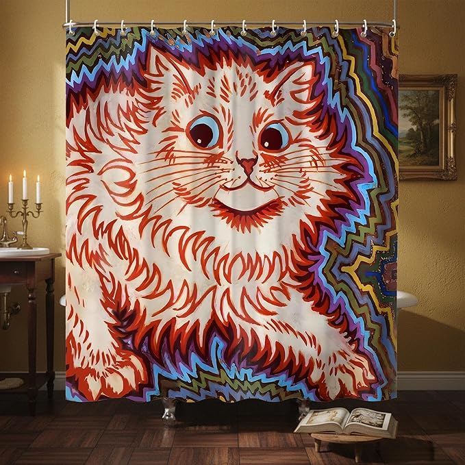 Louis Wain Cats Prints Shower Curtains,Psychedelic Style Cat Shower Curtains,Funny Waterproof Polyester Louis Wain Art Psychedelic Decor for Bathroom or Animal Lover,72 x 72 in