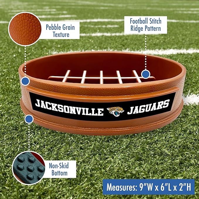 NFL Super-Bowl Jacksonville Jaguars Slow Feeder Dog & Cat Bowl. Football Design for Healthy Digestion. Non-Slip for Large & Small Pets