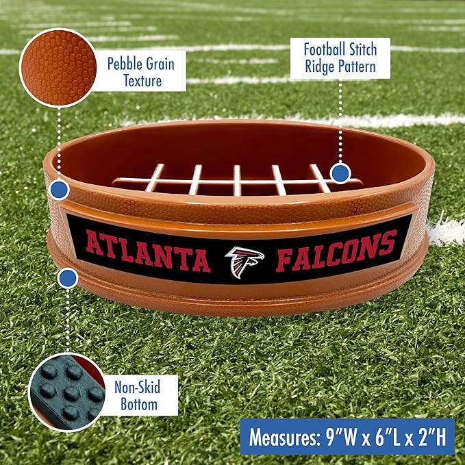 NFL Super-Bowl Atlanta Falcons Slow Feeder Dog & Cat Bowl. Football Design for Healthy Digestion. Non-Slip for Large & Small Pets