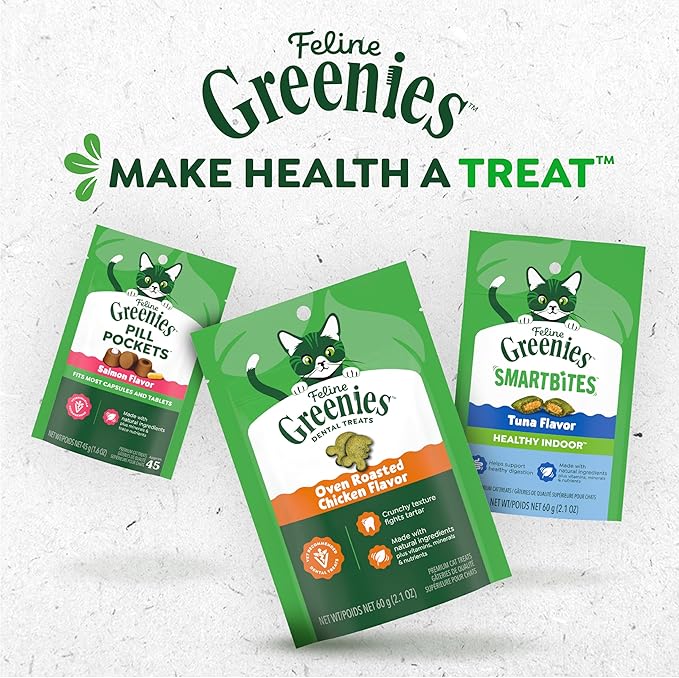 Greenies Cat Treats, Feline Smartbites, Skin & Fur Health, Crunchy and Soft Cat Treats, Salmon Flavor, 4.6 oz. Pack
