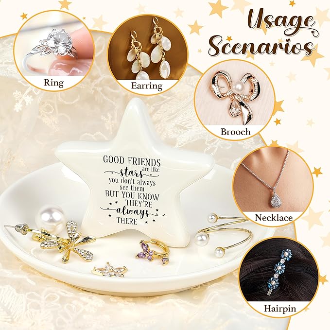PUDDING CABIN Best Friend Gift - Good Friends are Like Stars Ceramic Jewelry Dish, Star-Shaped Ring Holder for Vanity, Friendship Gift for Women, BFF, Sister