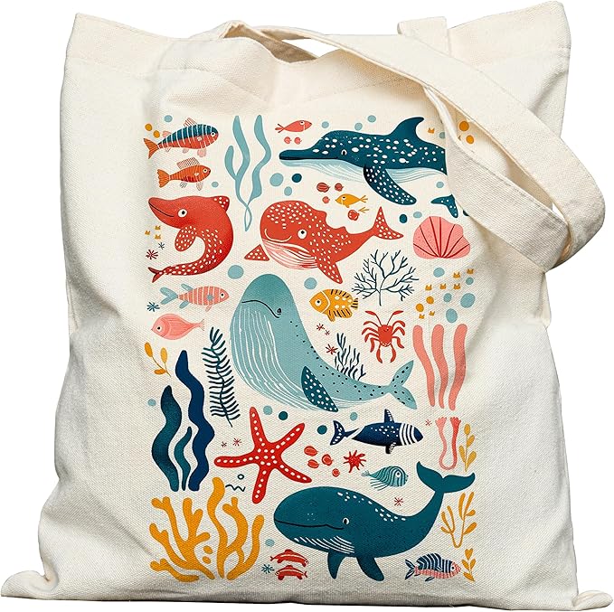 DYALE Canvas Tote Bag Double-Sided Prints with Snap Closure, Cute Tote Bag with Pocket for Shopping, Library, Work, Travel