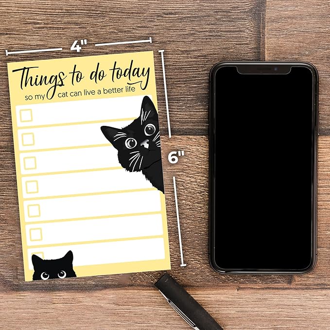 Funny Black Cat Lover Small to Do List Sticky Notes, Yellow | Things to Do Today | Humor Notebook Notepad Note Card for Women Gift| 50 Pages 4x6 by DAILY RITMO