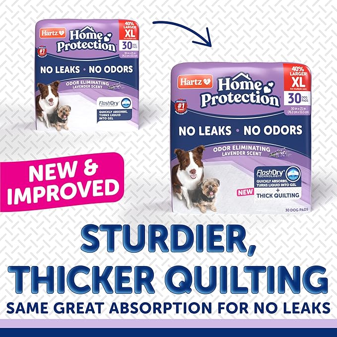 Hartz Home Protection Super Absorbent Odor Eliminating Lavender Scented No Leaks Dog Pads, XL 60 Count