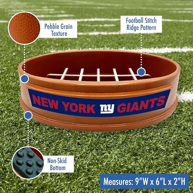 NFL Super Bowl New York Giants Slow Feeder Dog & Cat Bowl. Football Design for Healthy Digestion. Non-Slip for Large & Small Pets