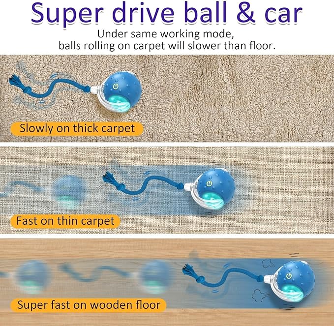 Interactive Cat Toys Ball for Indoor Cats Fast Rolling on Carpet, Chirping & Motion Activate Cat Toys (Blue+Red)