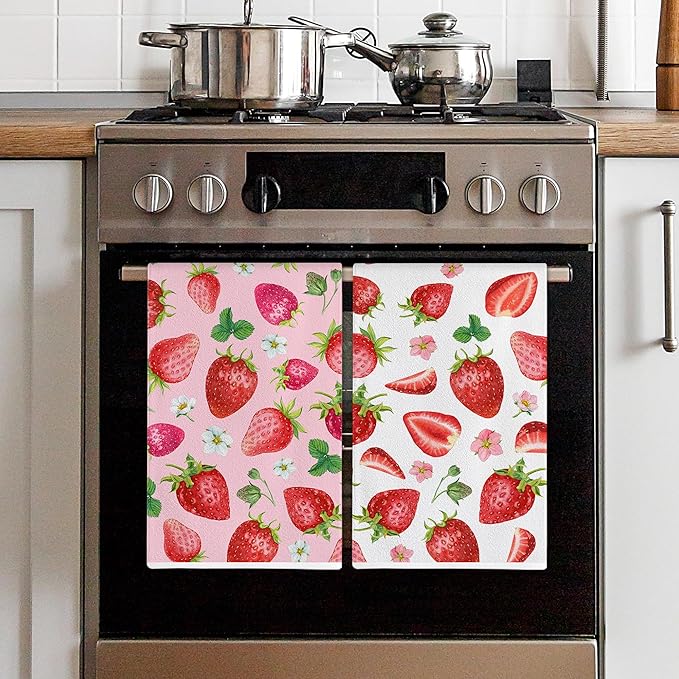 Hexagram Strawberry Kitchen Towels Set of 2, Strawberry Decor Gifts for Women, Funny Cute Housewarming Dish Hand Towels for Home Kitchen Decor