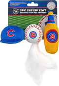 BEST PLUSH CAT TOY: MLB CHICAGO CUBS Complete Set of 3 piece Cat Toys filled with Fresh Catnip. Includes: 1 Baseball Cap Cat Toy, 1 Baseball Cat Toy with Feathers & 1 Beer Bottle. Beautiful Team LOGOS