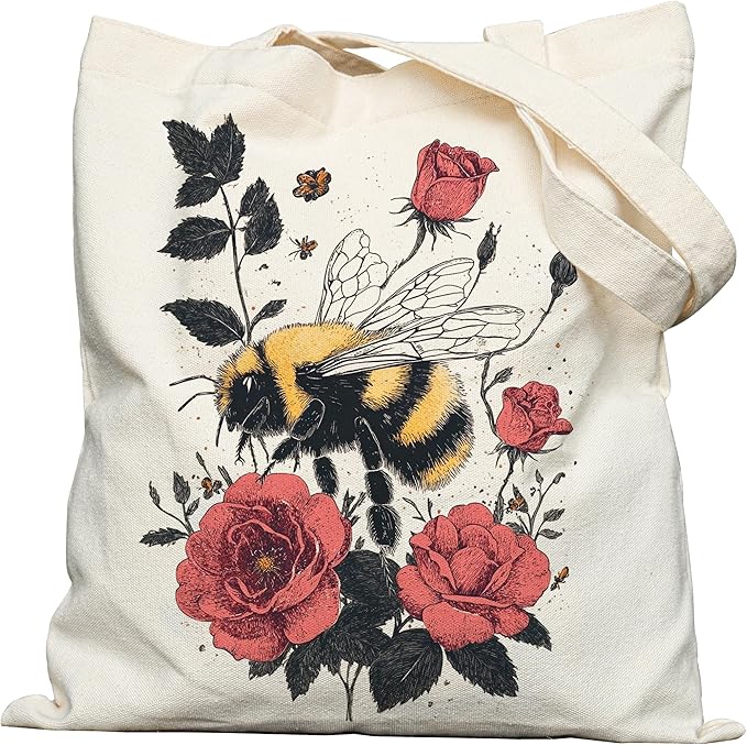 DYALE Canvas Tote Bag Double-Sided Prints with Snap Closure, Cute Tote Bag with Pocket for Shopping, Library, Work, Travel