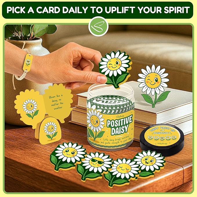 Stofinity Positive Daisy Gifts For Women - Emotional Support Flowers For Teachers Appreciation Gifts, Jar of Positive Affirmations Cards For Teens, Inspirational Gift Cute Desk Accessories