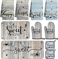 10 Pcs Farmhouse Kitchen Decor and Accessories Set 4 Kitchen Dish Towels 2 Pot Holders 2 Oven Mitts 2 Rugs for Floor Home Decorations Cooking Baking Mom Daughter Gifts Black White Brown