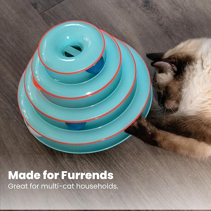 Catstages Chase Meowtain 4-Tier Interactive Cat Track Toy – 4 Spinning Balls, Non-Slip Base, Ideal for Indoor Cats, Blue