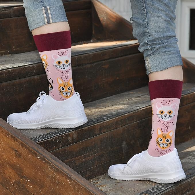 Cavertin Women's Novelty Socks with Gift Box Cat Lover Dog Mom Book Lover Cat Mom Llama Unicorn Sloth Corgi