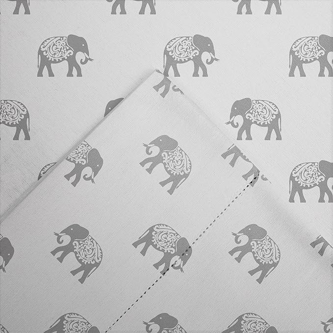Pointehaven 180 GSM Velvet Feel Luxury 100% Cotton Printed Flannel Sheet Set, King, Elephant - Warm & Cozy - Pre-Shrunk -Deep Pockets - Elastic All Around-Comfy Double Brushed -