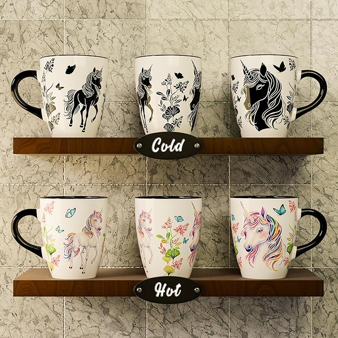 Color Changing Unicorn Coffee Mug 12oz – Heat Sensitive Ceramic Cup with Floral Reveal – Unicorn Gifts for Women, Unique Coffee Mugs, Christmas Holiday Gift, Perfect for Coffee, Tea or Cocoa
