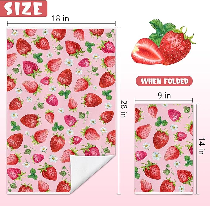 Hexagram Strawberry Kitchen Towels Set of 2, Strawberry Decor Gifts for Women, Funny Cute Housewarming Dish Hand Towels for Home Kitchen Decor