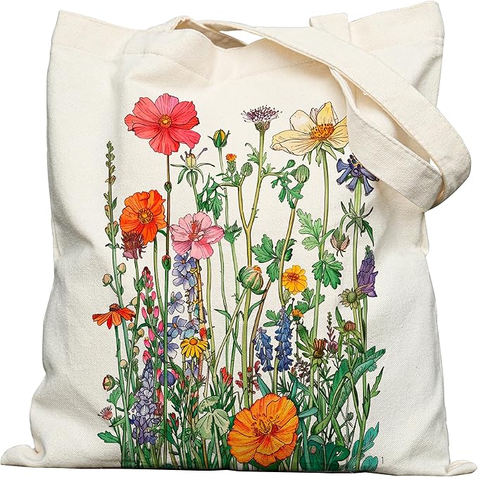 DYALE Canvas Tote Bag Double-Sided Prints with Snap Closure, Cute Tote Bag with Pocket for Shopping, Library, Work, Travel