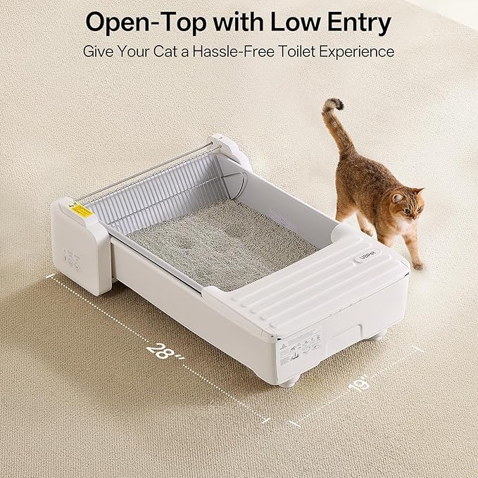 Open Top Self Cleaning Litter Box, Large Capacity Automatic Litter Box with APP Control,Odor Control, Anti-Pinch, Automatic Cat Litter Box for Multiple Cats (White-1)