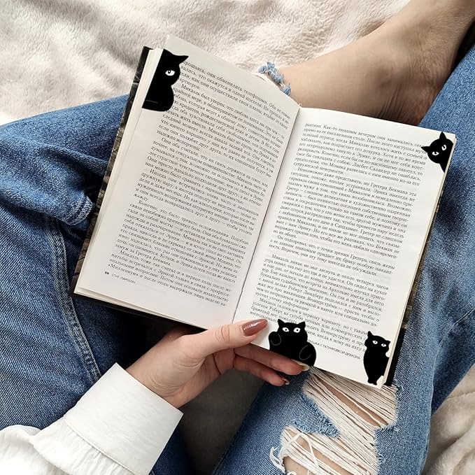 Sliverdew Magnetic Bookmarks, 6 Pcs Assorted Black Cat Page Marker Set for Cats Lover Gifts, Cute Kawaii Book Mark Page Clips for Women Teachers Students Book Lovers