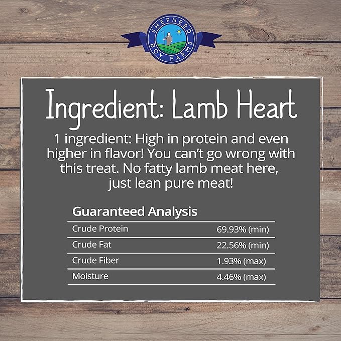 Shepherd Boy Farms Freeze Dried Dog and Cat Treats, Lamb Heart, All Natural Single Ingredient Freeze-Dried Dog Treat & Snacks, Made in USA, High Protein, Essential Nutrition of Raw Food, 3oz